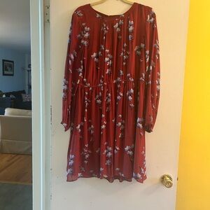 Loft Floral Red Long Sleeve Dress